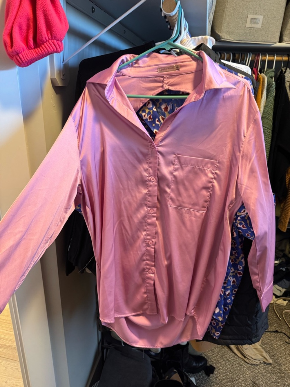 Silky Pink Button-Front Women's Blouse